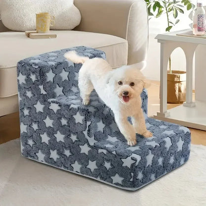 Pet stairs for small and medium dogs, 3-step/4-step non-slip sponge ladder, detachable cartoon design indoor dog climbing ladder