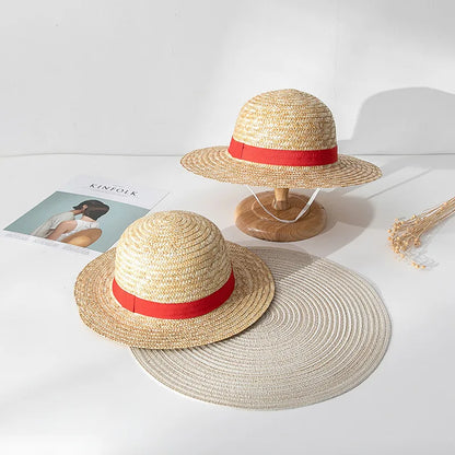 31/35cm Cartoon Anime Luffy Straw Hat Cosplay Caps Accessories Summer Sun Hat Sunshade Parent-Child Hat Luffy Hat for Women Men