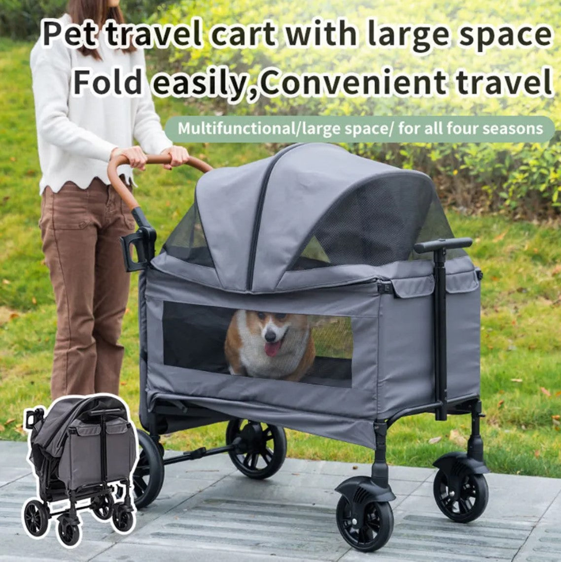 Large Capacity Pet Stroller (60kg)