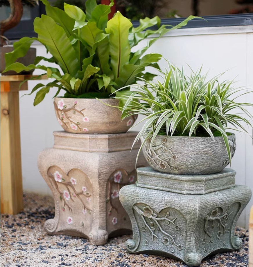 Chinese Garden Stone Pedestal & Flower Pot