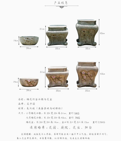 Chinese Garden Stone Pedestal & Flower Pot