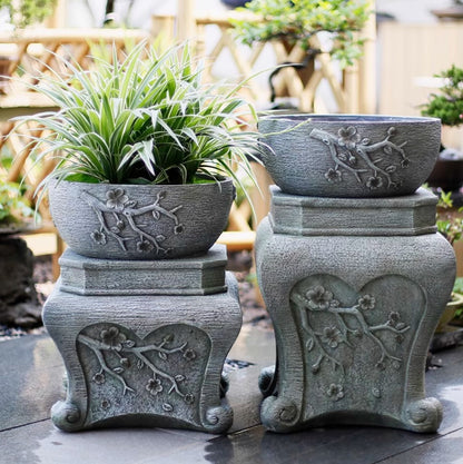 Chinese Garden Stone Pedestal & Flower Pot