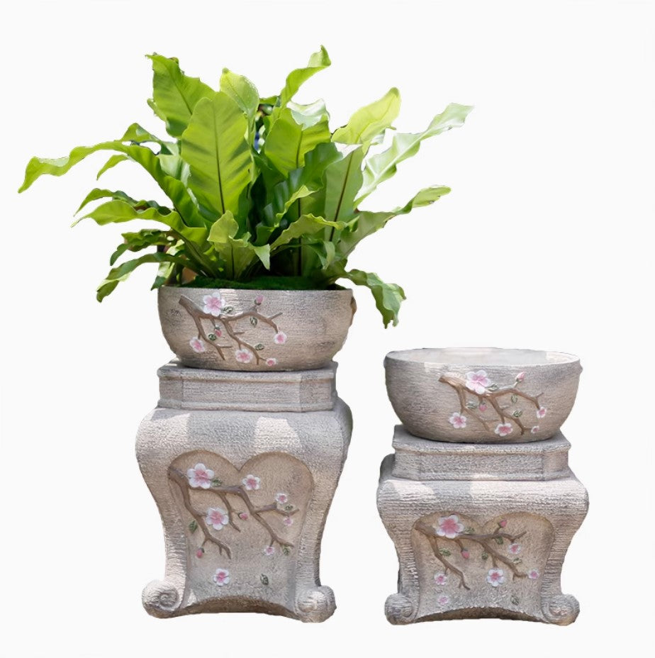 Chinese Garden Stone Pedestal & Flower Pot